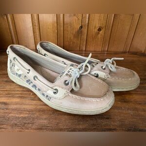 Sperry Women's Tan Boat Shoes with Leopard Print